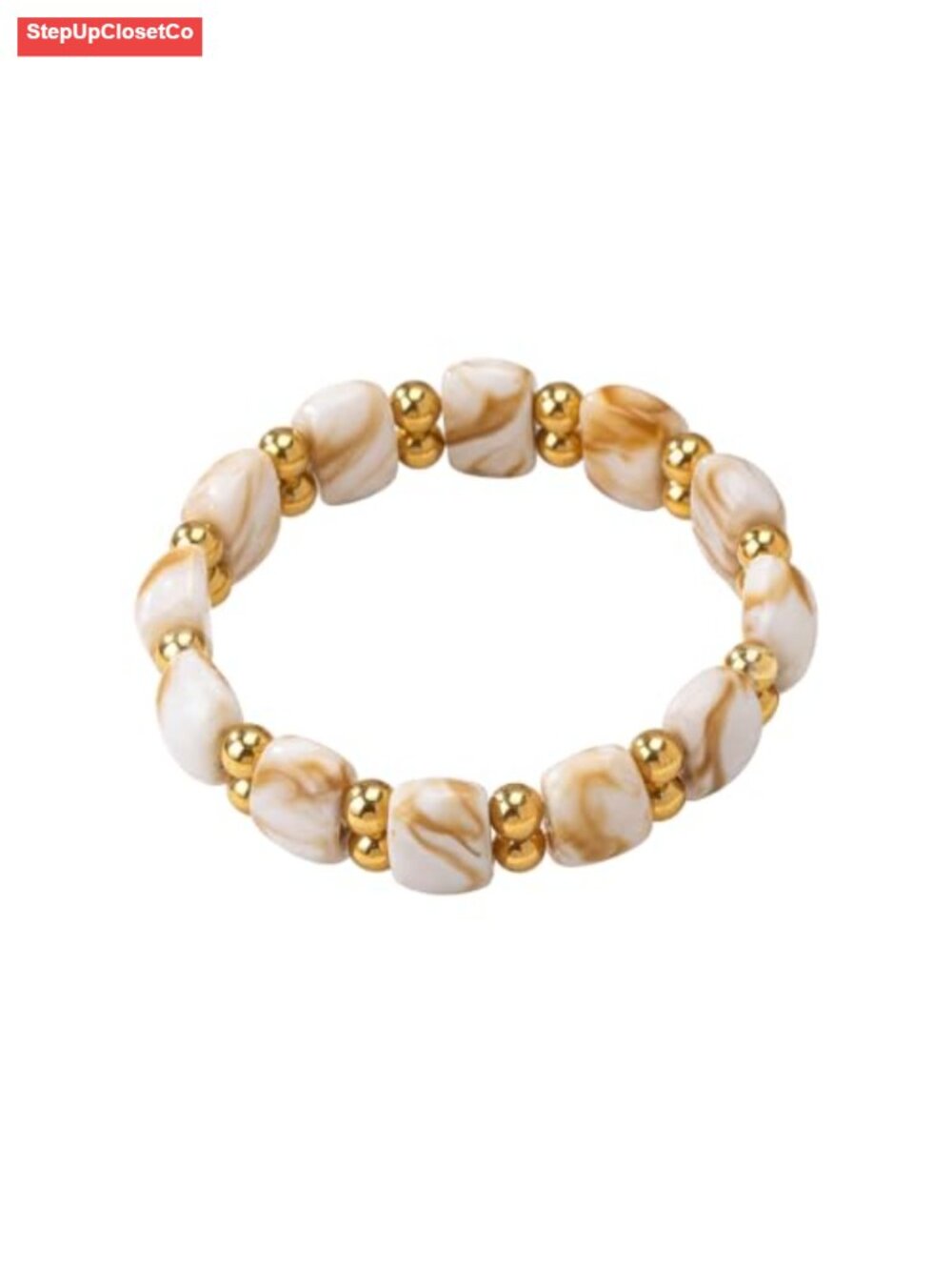 Chunky Rounded Square Bead Stretch Bracelet with Gold-Tone Accents Statement